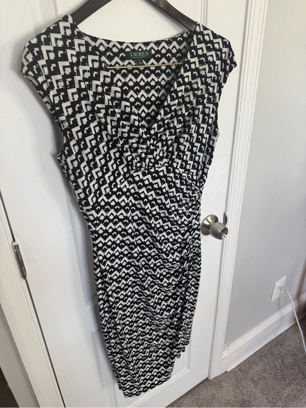 Ralph Lauren Black and White Geometric Cap-Sleeve Dress